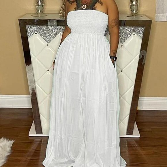 Pants - Plus Size Bandeau Wide Leg Jumpsuit